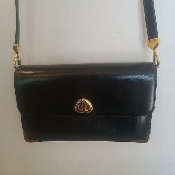 Vintage Christian Dior Black Leather Flap Shoulder Bag with Detachable Strap - Picture 1 of 10